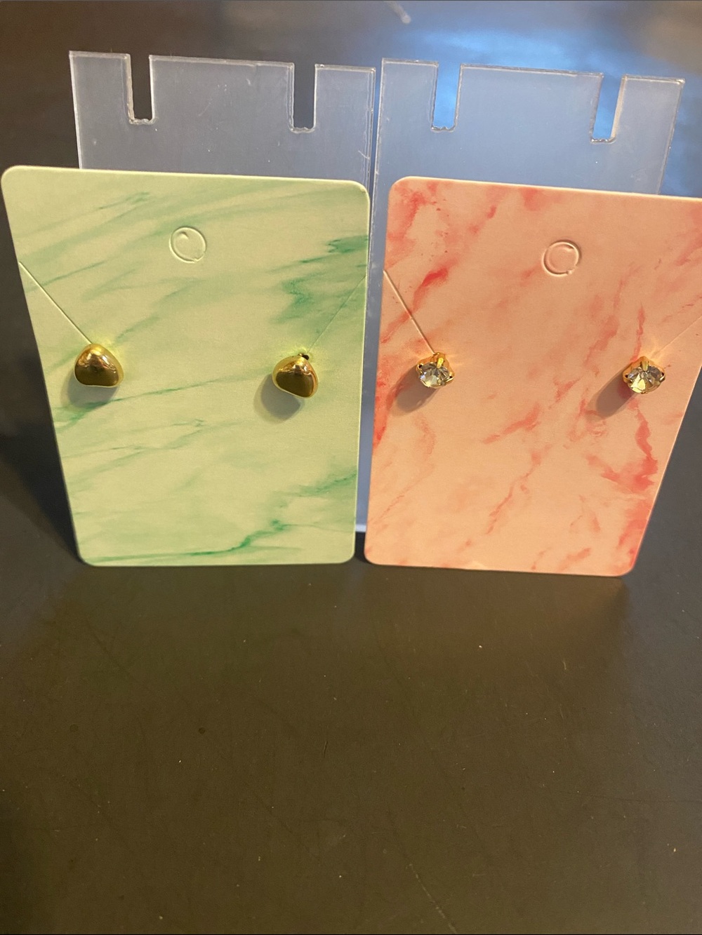 Gold Heart and Crystal Stud Earring Set - Pink and Green